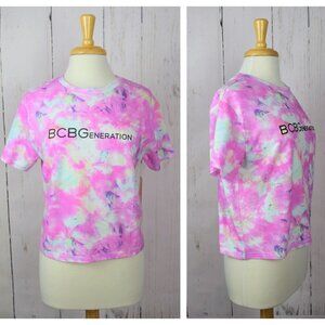 💰3/$25 NWT BCBGeneration Crop Pink Tie-Dye Rainbow Tee T-Shirt L